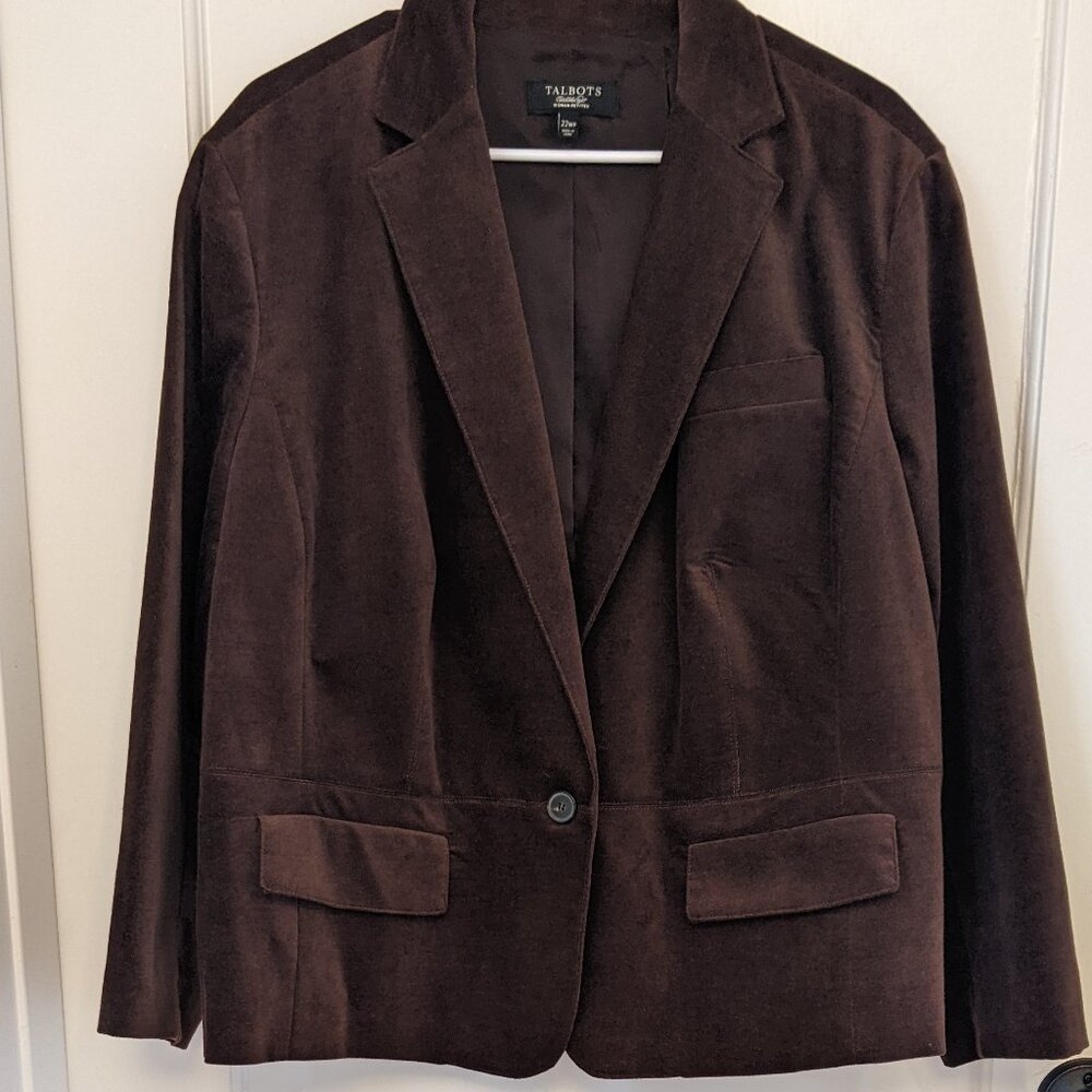 Talbots Woman Petites 22P Faux Suede Blazer Jacket LS Dark Academia Minimalist